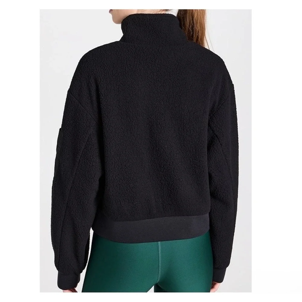 Alo Yoga Solstice Micro Sherpa Half Zip Crop Pullover Black Small